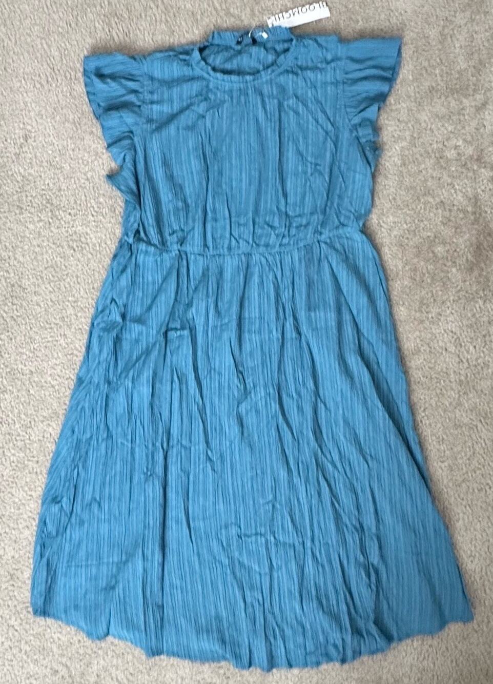 BLOOMCHIC Women Plus Size 18-20 Blue Teal Pleated Midi Dress Ruffle Sleeve NWT